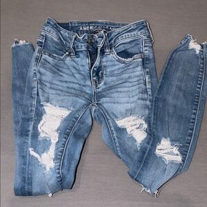 American Eagle Outfitters Women's Light Blue Ripped Jegging